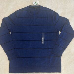 Alfani Men’s Cotton Crewneck Sweater Navy Blue Striped Large NWT